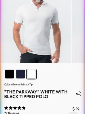 The Parkway White Polo with Black Trim — Men's Classic Short Sleeve